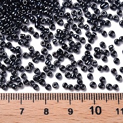 Black Glass Seed Beads, Opaque Colors Lustered, Round, Black, 2mm, Hole: 1mm, about 30000pcs/pound
