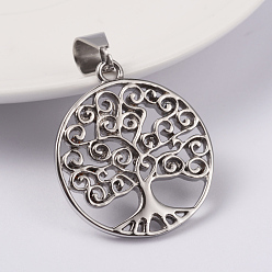 Stainless Steel Color 316 Surgical Stainless Steel Pendants, Tree of Life, Stainless Steel Color, 35x31x3mm, Hole: 7x12mm