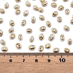 Goldenrod Dyed Opaque Colours Glass Seed Beads, Silver Lined, 2-Hole, Oval, Goldenrod, 5x4x2.5mm, Hole: 0.9mm, about 450g/bag