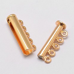 Mixed Color Alloy Magnetic Slide Lock Clasps, 5-Strand, 10-Hole, Tube, Mixed Color, 31x13.5x7mm, Hole: 2mm