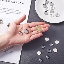 Stainless Steel Color DIY Pendants Making, with 304 Stainless Steel Pendant Cabochon Settings and Clear Half Round Glass Cabochons, Stainless Steel Color, Cabochons: 13.5x7mm, Settings: 18.5x16x2mm, 2pcs/set