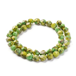 Jaune Vert Perles de turquoise ligne or synthétique, étoiles coupées perles rondes, facette, teint, jaune vert, 7.5~8mm, Trou: 1.2mm, Environ 47 pcs/chapelet, 15.55 pouce (39 cm)