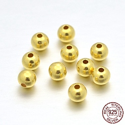 Настоящее золото 24K 925 круглые бусины из стерлингового серебра, реальный 24 k позолоченный, 3 мм, отверстие : 1~1.2 мм, Около 400 шт / 20 г