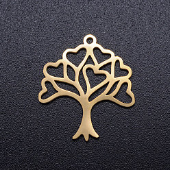 Golden 201 Stainless Steel Hollow Pendants, Tree of Life, Golden, 23x20.5x1mm, Hole: 1.5mm