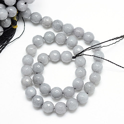 Light Grey Natural White Jade Bead Strands, Dyed, Faceted, Round, Light Grey, 6mm, Hole: 1mm, about 60pcs/strand, 14.06~14.45 inch(35.7~36.7cm)