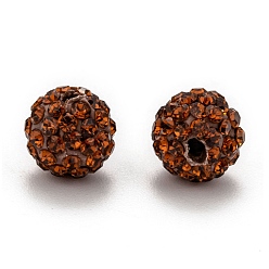 Café Perles de boule pave disco , Perles de strass d'argile polymère , ronde, café, pp 13 (1.9~2 mm), 6 rangées de strass, 10 mm, Trou: 1.5mm