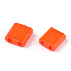 Orange Red 2-Hole Baking Paint Glass Seed Beads, Rectangle, Orange Red, 5x4.5~5.5x2~2.5mm, Hole: 0.5~0.8mm