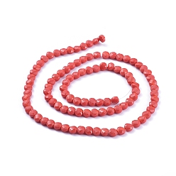 Red Glass Beads Strands, Faceted, Flat Round, Red, 6x4mm, Hole: 1.2mm, about 98pcs/Strand, 22 inch(53.5cm)