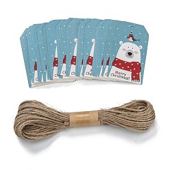 Bear Rectangle Christmas Theme Kraft Paper Cord Display Cards, with 10m Bundle Hemp Rope, Bear Pattern, 7x4x0.03cm, Hole: 5mm, 50pcs; Rope: 10m Long, 2mm In Diameter