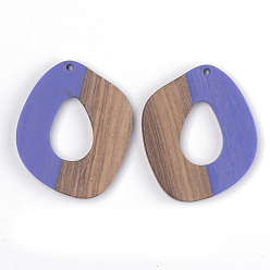 Mauve Resin & Walnut Wood Pendants, Quadrangle, Mauve, 47x38x3mm, Hole: 2mm