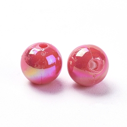 Fuchsia Eco-Friendly Poly Styrene Acrylic Beads, AB Color Plated, Round, Fuchsia, 8mm, Hole: 1mm, about 2000pcs/500g