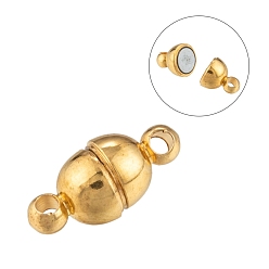 Golden Round Brass Magnetic Clasps with Loops, N35 Grade Strong Magnet, Oval, Nickel Free, Golden, 11x5mm, Hole: 1mm