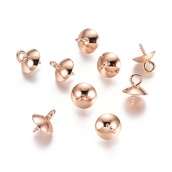 Rose Gold 304 Stainless Steel Screw Eye Pin Peg Bails, For Half Drilled Beads, Rose Gold, 10x8mm, Hole: 2mm, Pin: 1.3mm