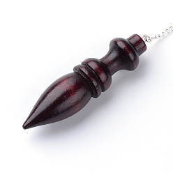 Coconut Brown Wood Pointed Dowsing Pendulums, Dyed, with Iron Cross Chains, Coconut Brown, 10.24”(26cm), Hole: 2mm