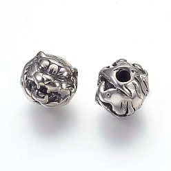 Antique Silver 304 Stainless Steel Beads, Tiger, Antique Silver, 10x11x10mm, Hole: 2mm