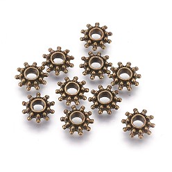 Antique Bronze Tibetan Style Spacer Beads, Flower, Antique Bronze, Lead Free & Cadmium Free , 9x3mm, Hole: 2.5mm