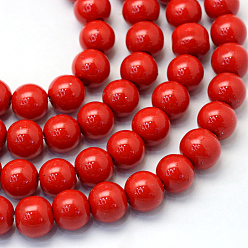 Red Baking Painted Glass Pearl Bead Strands, Pearlized, Round, Red, 3~4mm, Hole: 0.5mm, about 195pcs/strand, 23.6 inch