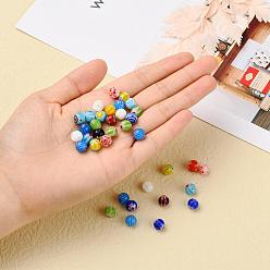 Mixed Color 48Pcs Handmade Millefiori Glass Beads, Round, Mixed Color, 8mm, Hole: 1mm