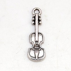 Antique Silver Tibetan Style Alloy Violin Pendants, Cadmium Free & Nickel Free & Lead Free, Antique Silver, 25x7.5x2mm, Hole: 2mm