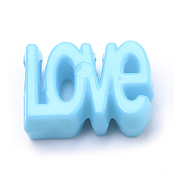 Dodger Blue Opaque Acrylic European Beads, Large Hole, Word Love, Dodger Blue, 16.5x11.5x7mm, Hole: 5mm, about 600pcs/500g