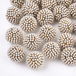 Creamy White ABS Plastic Imitation Pearl Buttons, with CCB Plastic and Brass Findings, 1-Hole, Round, Creamy White, 20x18mm, Hole: 4mm