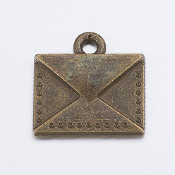 Antique Bronze Tibetan Style Alloy Mail Charms, Lead Free and Cadmium Free, Mail Charms, Antique Bronze, 15x14.5x2mm, Hole: 1.5mm