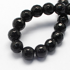 Noir Jade naturel rangées de perles, teint, facette, ronde, noir, 10mm, Trou: 1mm, 38 pcs / chapelet, 14.5 pouce