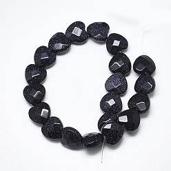 Blue Goldstone Synthetic Blue Goldstone Beads Strands, Faceted, Heart, 10x10x5mm, Hole: 1.2mm, about 20pcs/strand, 7.4 inch