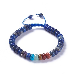 Lapis Lazuli Adjustable Nylon Cord Braided Bead Bracelets, with Natural Lapis Lazuli Beads and Alloy Findings, 2-1/8 inch~2-3/4 inch(5.3~7.1cm)