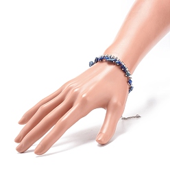 Mixed Stone Synthetic Hematite & Natural Gemstone Chips Beaded Bracelet for Women, Inner Diameter: 2-3/8 inch(5.9cm)