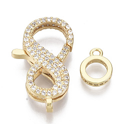 Real 16K Gold Plated Brass Micro Pave Clear Cubic Zirconia Lobster Claw Clasps, with Tube Bails, Nickel Free, Number 8, Real 16K Gold Plated, Clasp: 24x14.5x5mm, Hole: 1.5x2mm, Tube Bails: 9.5x7.5x1.5mm, hole: 1.2mm
