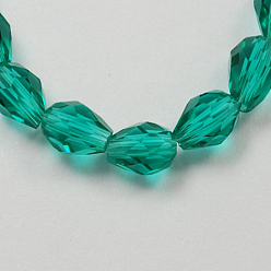 Teal Glass Beads Strands, Faceted, teardrop, Teal, 15x10mm, Hole: 2mm, about 48pcs/strand, 27.56 inch(70cm)