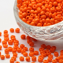 Orange Foncé Perles de rocaille en verre, opaque graine de couleurs, petites perles artisanales pour la fabrication de bijoux bricolage, ronde, orange foncé, 4mm, Trou: 1.5 mm, environ 4500 pcs / livre