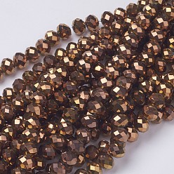 Plaqué Cuivre Perles en verre electroplate, facette, rondelle, cuivre plaqué, 10x7mm, Trou: 1mm, Environ 70~72 pcs/chapelet, 18 pouce