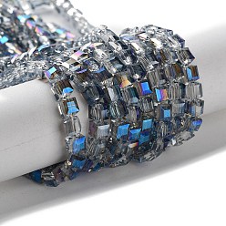 Bleu Nuit Perles en verre electroplate, facette, cube, bleu minuit, 4x4x4mm, Trou: 1mm, Environ 100 pcs/chapelet, 15.7 pouce