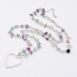 Mixed Color Gemstone beads Pendant Necklaces, with Silver Color Plated Alloy Hollow Heart Pendants, Mixed Color, 28.3 inch(72cm), 4~8mm