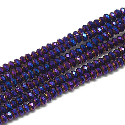 Purple Electroplate Glass Beads Strands, Faceted, Rondelle, Purple, 2.5x1.5mm, Hole: 0.8mm, about 160~165pcs/strand, 13.78 inch~14.17 inch(35~36cm)