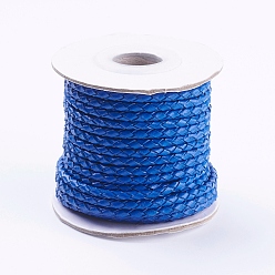 Blue Round Braided Cowhide Cords, Blue, 3mm, about 10.93 yards(10m)/roll