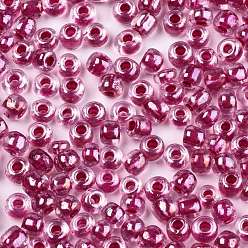 Old Rose 12/0 Glass Seed Beads, Transparent Inside Colours Luster, Round Hole, Round, Old Rose, 12/0, 2~2.5x1.5~2mm, Hole: 0.8mm, about 30000pcs/bag