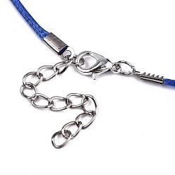 Королевский синий Воском хлопка ожерелье шнура решений, с сплава Lobster Claw застежками и конечных железными цепями, платина, королевский синий, 17.12 дюйм (43.5 см), 1.5 мм