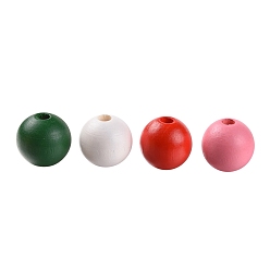 Mixed Color 160Pcs 4 Colors Farmhouse Country and Rustic Style Painted Natural Wood Beads, with Waterproof Vacuum Packing, Round, Dark Green & Red & Pink & White, 16mm, Hole: 4mm, 40pcs/color