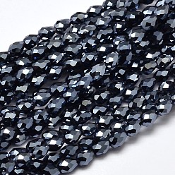 Hematite Plated Faceted Teardrop Full Plated Electroplate Glass Beads Strands, Hematite Plated, 5x3mm, Hole: 1mm, about 100pcs/strand, 17.7 inch~19.6 inch