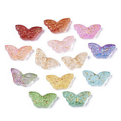 Couleur Mélangete Perles de verre peintes par pulvérisation transparent, avec une feuille d'or, papillon, couleur mixte, 8x15x4mm, Trou: 1mm