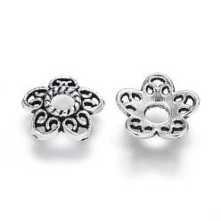 Antique Silver Tibetan Style Alloy Bead Caps, Lead Free and Cadmium Free, Antique Silver, 10.7x11x2.5mm, Hole: 3mm