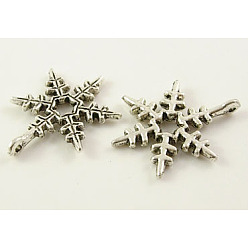 Antique Silver Christmas Snowflake Tibetan Style Alloy Pendants, Cadmium Free & Nickel Free & Lead Free, Antique Silver, 23x17.5mm, Hole: 1.5mm