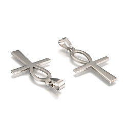 Stainless Steel Color 202 Stainless Steel Pendants, Easter Theme, Ankh Cross, Stainless Steel Color, 44.5x27x1.5mm, Hole: 5x9mm