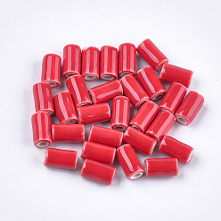 Красный Фарфоровые бусины ручной работы, яркие остеклением стиль фарфора, колонка, красные, 10~10.5x6 мм, отверстие : 2 мм