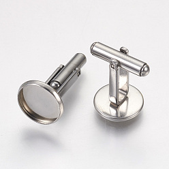Stainless Steel Color 304 Stainless Steel Cuffinks, Flat Round, Stainless Steel Color, 19.5mm, Tray: 14x2mm, Inner Size: 12mm