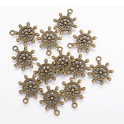 Antique Bronze Tibetan Style Alloy Pendants, Ship's Wheel, Cadmium Free & Nickel Free & Lead Free, Antique Bronze, 23x19x3.5mm, Hole: 2mm