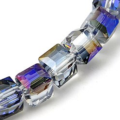 Medium Purple Electorplated Glass Beads, Rainbow Plated, Faceted, Cube, Medium Purple, 9x9x9mm, Hole: 1mm